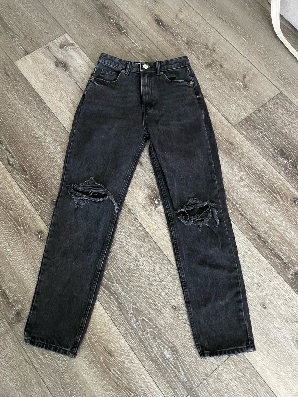 ZARA Distressed High Rise Mom Jean Size USA 2 Washed Black